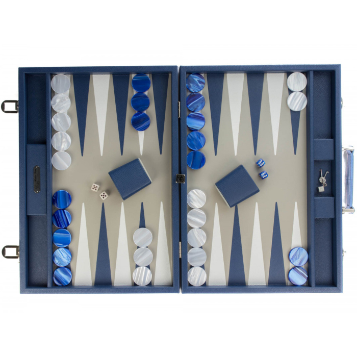 Exclusive backgammon set "Baptiste" made of leather, blue